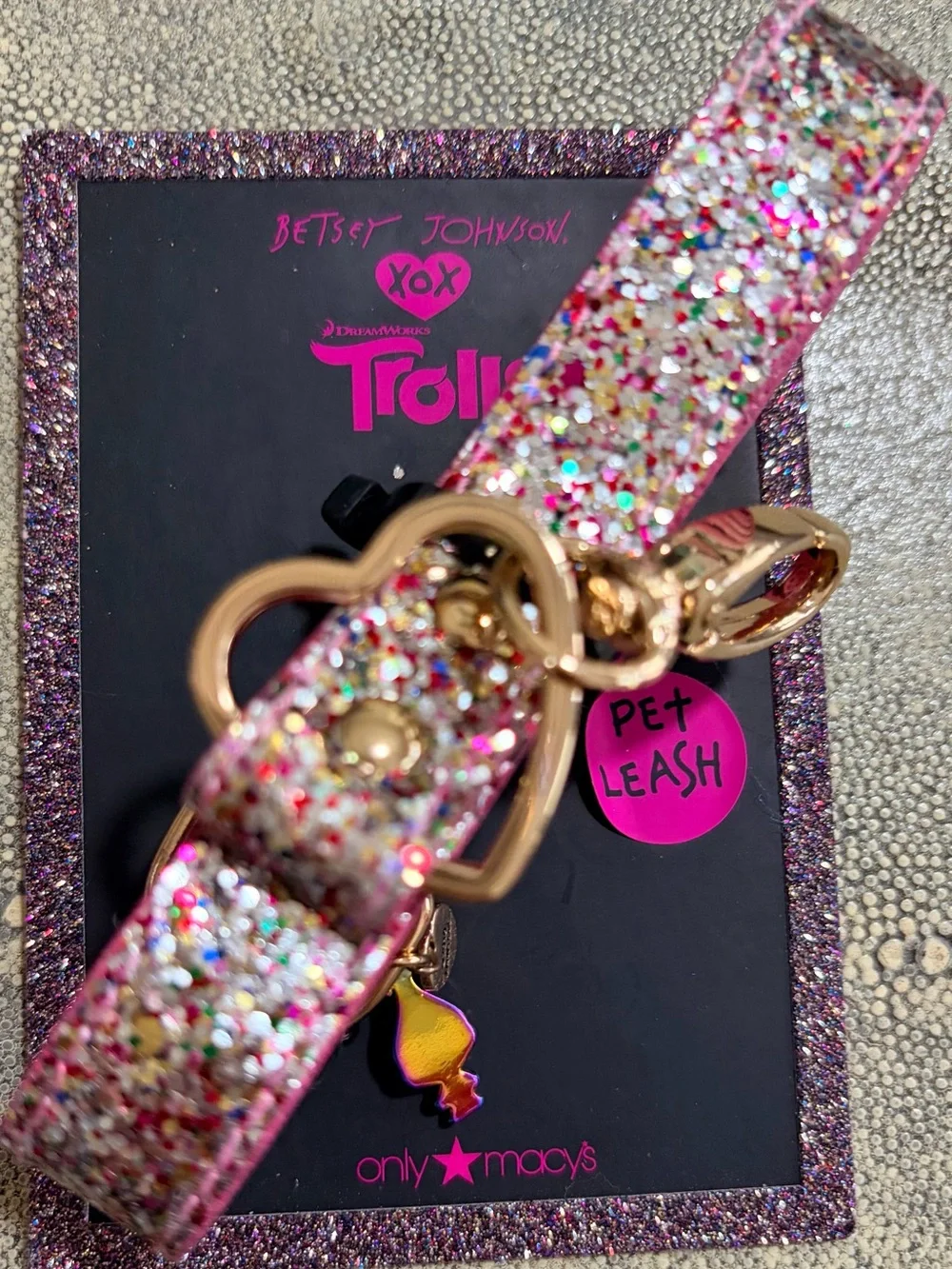 Betsey Johnson XOX Trolls Glitter Pet Collar and matching leash NWT